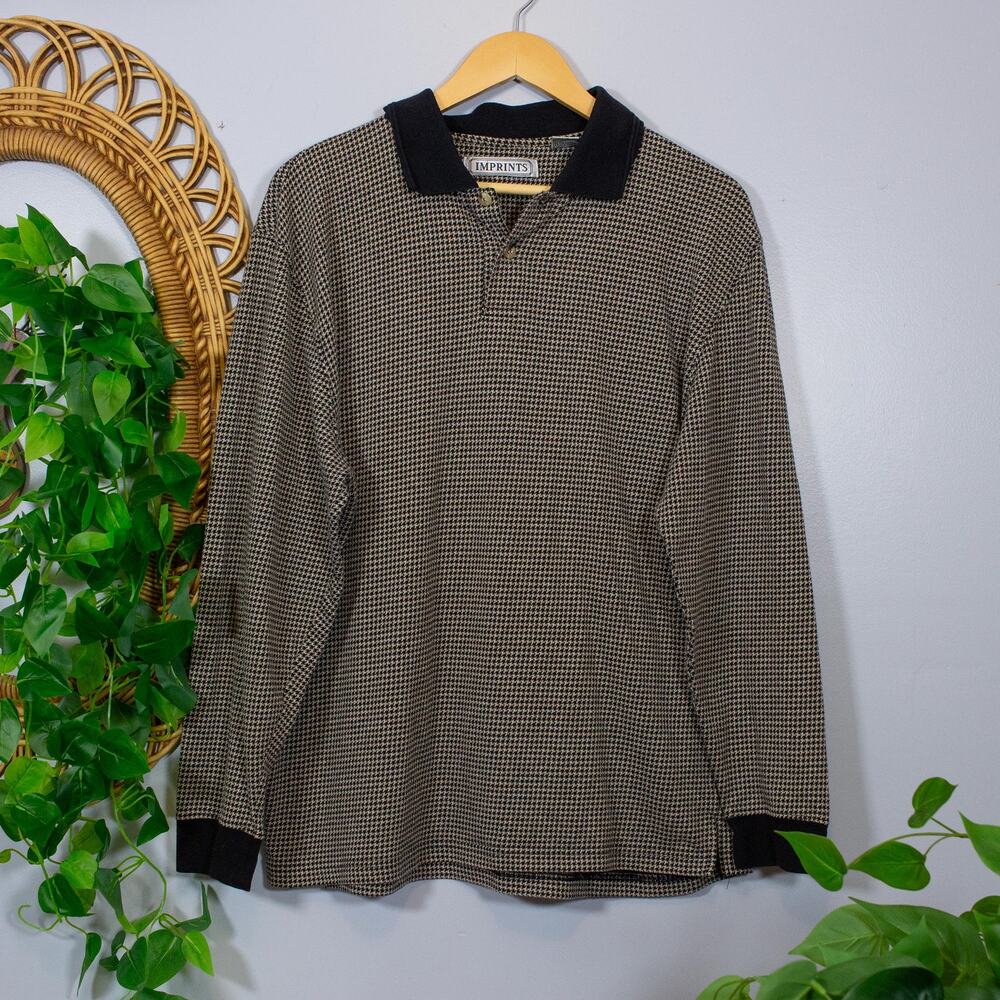 VTG Imprints Houndstooth Polo Shirt Contrast Collar Dark Academia | True Winter